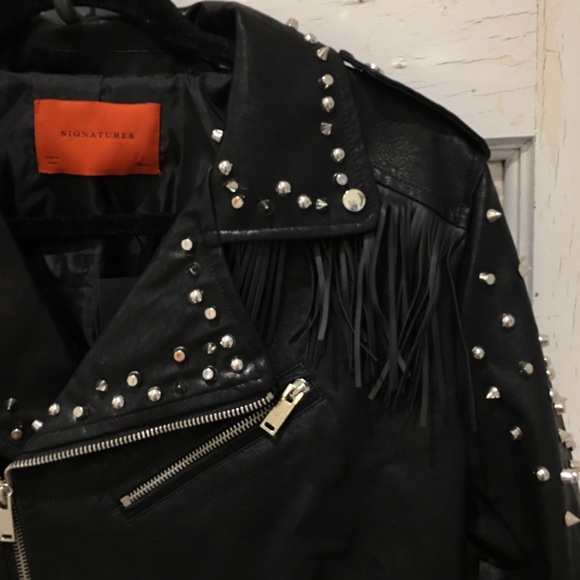NWT • black faux leather studded/fringe jacket • - Picture 3 of 8